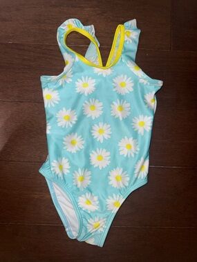 Place Light Blue Daisy One-Piece Swimsuit with Yellow Trim